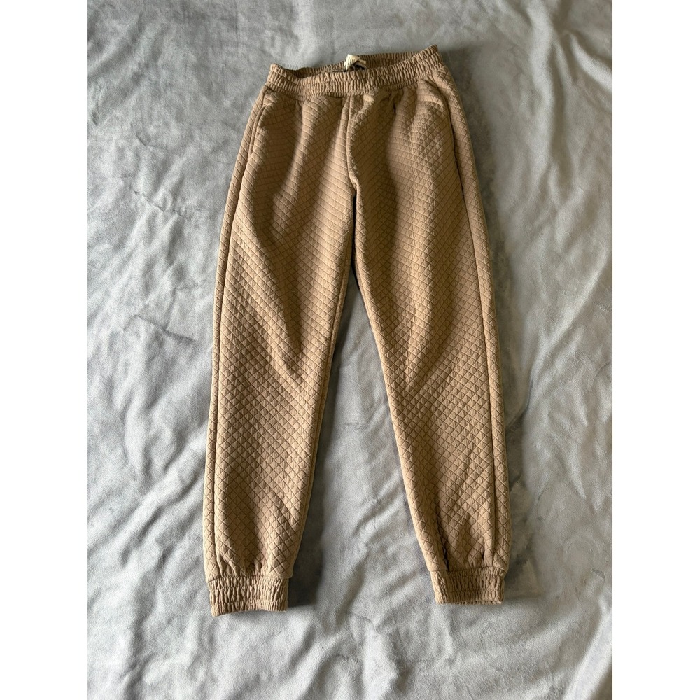 Indero Tan Diamond Quilted Joggers Mens Medium Camel Textured Sweatpants